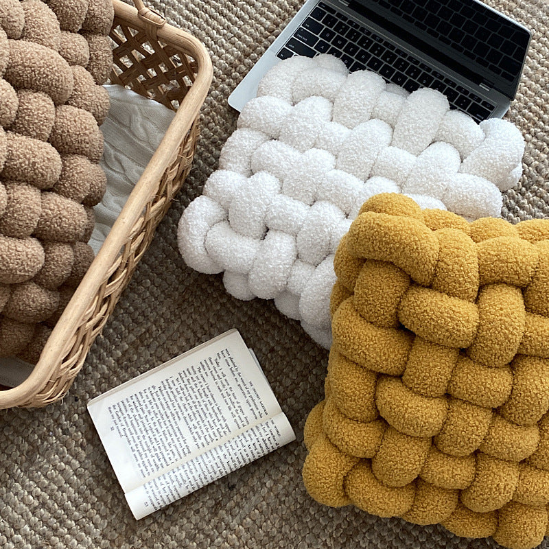 Nordic Lamb Fleece Pillow Square Woven Chair Cushion